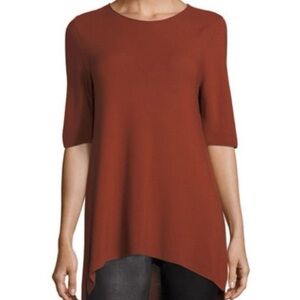 Eileen Fisher Tencel Lyocell Half Sleeve Pullover Knit Sweater Brick Red Large